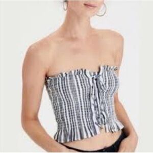 American Eagle Blue and White Stripe Tube  Crop Top, Size XS